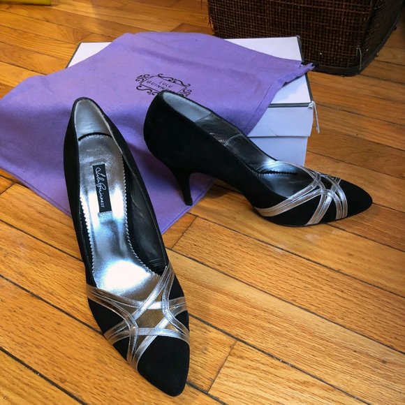 NWT Lulu Guinness black/silver suede heels - Sz 10 / 41 - Picture 3 of 8
